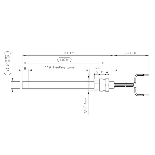 Rika - Bougie d'allumage acier 280 W Ø 9,9 mm L 150 mm - BR-0029-RK