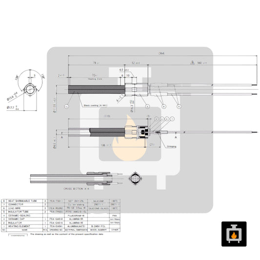 MCZ – Bougie d'allumage céramique 300 W Ø 11,55 mm L 111 mm – BR-0040-MZ