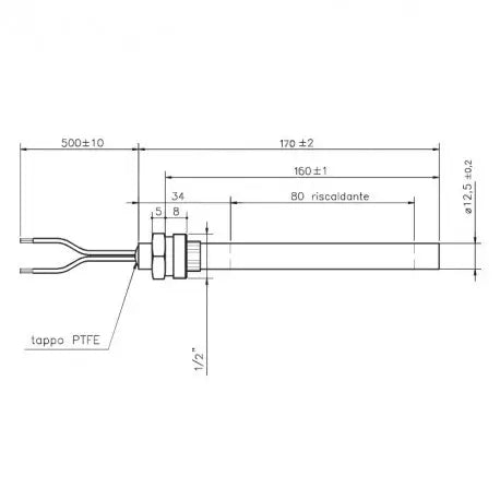 PALAZZETTI – Bougie d’allumage acier 350 W Ø 12,5 mm L 170 mm – BR-0013-PA